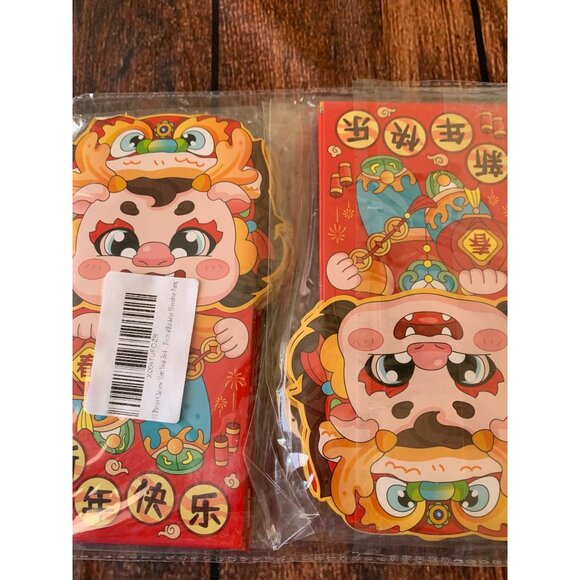 12 Pieces Chinese New Year Red Envelopes With Cartoon God Of Wealth Design - Picture 1 of 3